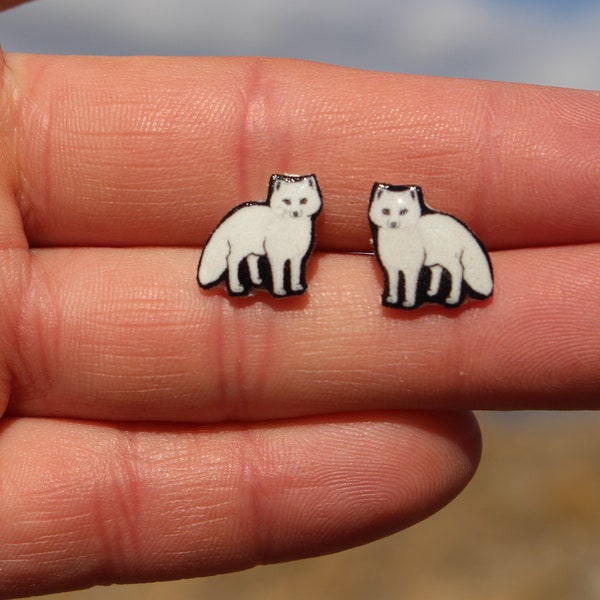 Arctic Fox Earrings : Gift for fox lovers, vet techs, veterinarians, zookeepers cute animal earrings with Stainless Steel Posts