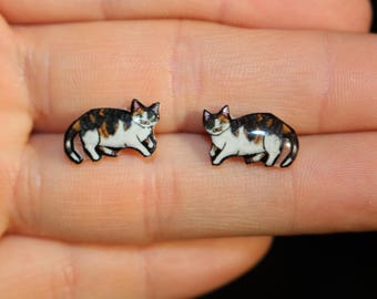 Calico Cat Earring set: Stainless steel posts for sensitive ears Great gift for Cat lover calico cat loss memorial