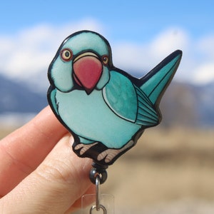 Ringneck Parakeet Badge Reel ID holder: Gift for Bird lover, nurse, vet tech, veterinarian, teacher, zookeeper animal badge reels