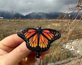 Monarch Butterfly Badge Reel ID holder: Gift for Bug Lovers, nurse, vet tech, veterinarian, Teachers cute acrylic animal badge buddy