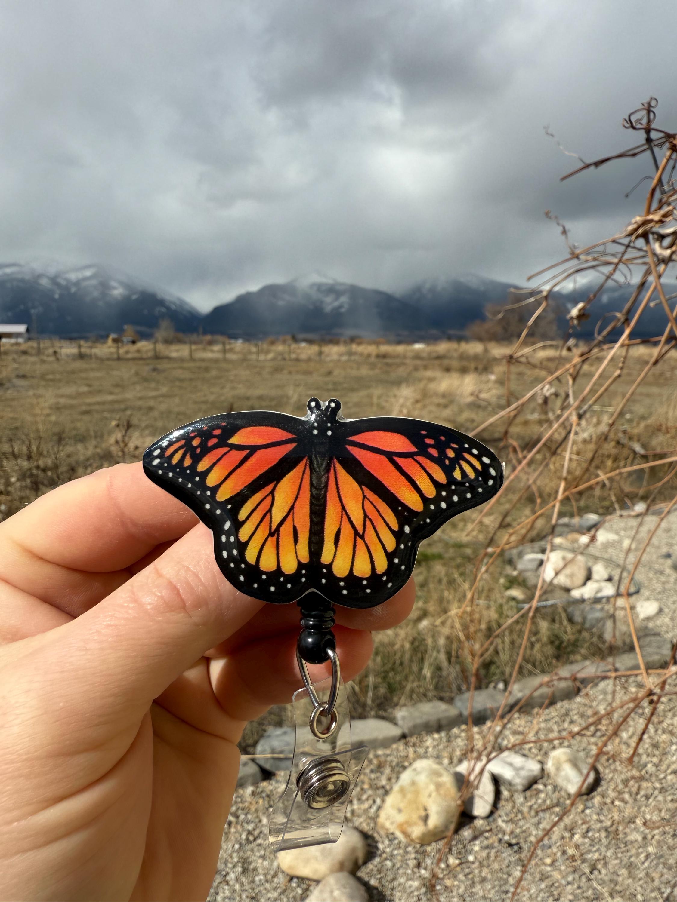 Monarch Butterfly Badge Reel ID holder: Gift for Bug Lovers, nurse, vet tech, veterinarian, Teachers cute acrylic animal badge buddy