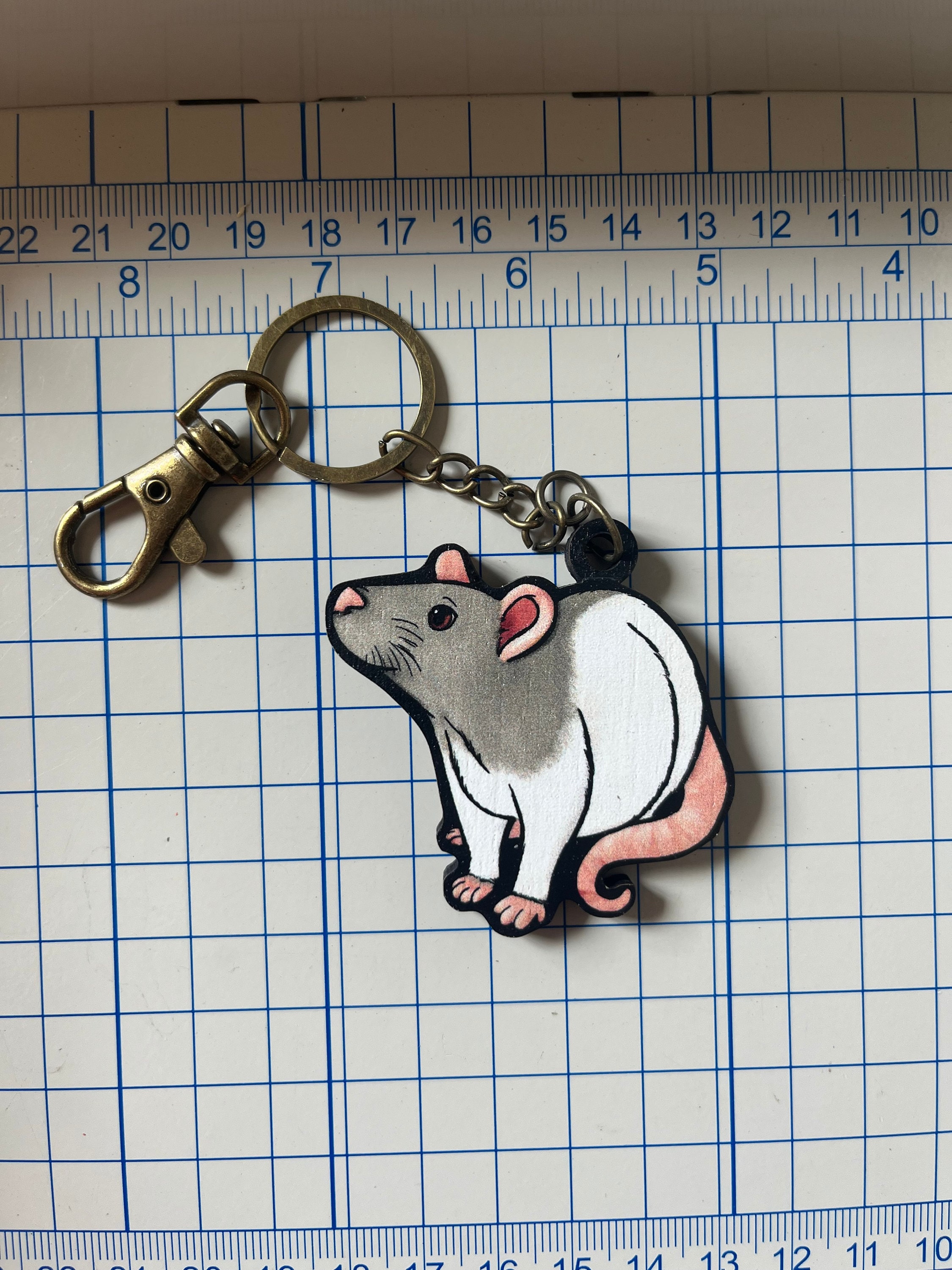Wood Gray Hooded Rat Keychain: Gift for Mice Lovers, Vet Techs