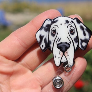 Great Dane badge reel Id holder: Gift for dog lovers, nurses, vet techs, veterinarians, teachers dog loss memorial dog animal badge reels