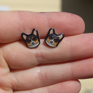 Tri Corgi Stud Earrings: Gift for dog animal lovers, vet techs, veterinarians, zookeeper's cute earrings with Stainless Steel Posts