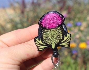 Pressed Flower Badge Reels Alligator Clip Badges Retractable