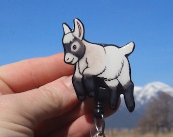 Goat Badge Reel ID holder: Gift for Nurses, Teachers, vet techs, veterinarian goat lovers loss memorial Cute farm animal badge reels