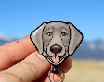 Silver Lab Badge Reel Id holder: gift for labrador retriever lovers, nurses, vet techs, veterinarians cute dog animal badge reels