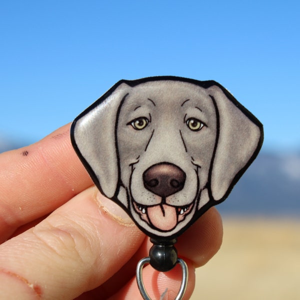 Silver Lab Badge Reel Id holder: gift for labrador retriever lovers, nurses, vet techs, veterinarians cute dog animal badge reels