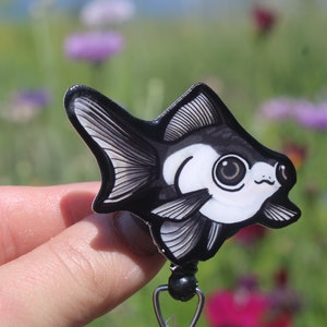 Panda Moor Goldfish Badge Reel ID holder: Gift for fish lover, nurses, vettechs, veterinarians, zookeepers, fish animal badge reels