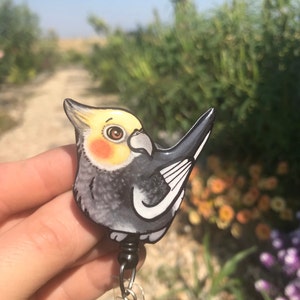 Cockatiel Badge Reel Id holder: Gift for bird lover, nurse, vet techs, veterinarians, zookeepers cute animal badge reels for medical workers