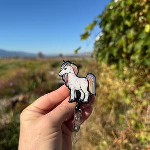 Unicorn Horse Badge Reel ID holder: Gift for Nurses, Animal lovers, animal lovers, vet techs, Teachers,cute acrylic animal badge buddy