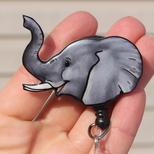 Elephant Badge reel Id holder retractable gift for nurses, vet techs, veterinarians, zookeepers or elephant lover gift animal badge reels