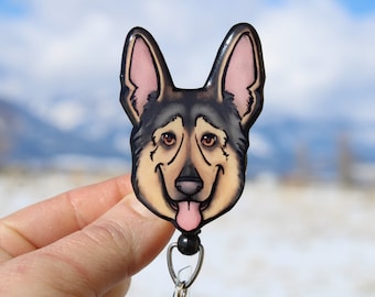 German Shepherd Badge Reel ID holder : Gift for dog lovers, vet techs, veterinarians, zookeeper dog badge reels