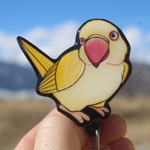 Yellow Ringneck Parakeet Badge Reel ID holder: Gift for Bird lover, nurse, vet tech, veterinarian, teacher, zookeeper animal badge reels