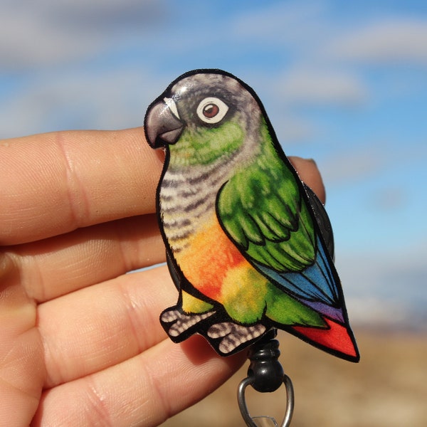 Conure Badge Reel: ID holder Gift for Green cheeked lovers, Nurses, vet techs, veterinarians, zookeepers animal bird badge reels