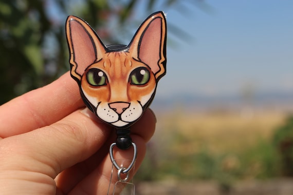 Sphinx Cat Badge Reel ID Holder: Gift for Cat Lovers, Nurses, Medical Workers, Vet Techs, Veterinarians Cat Animal Badge Reels
