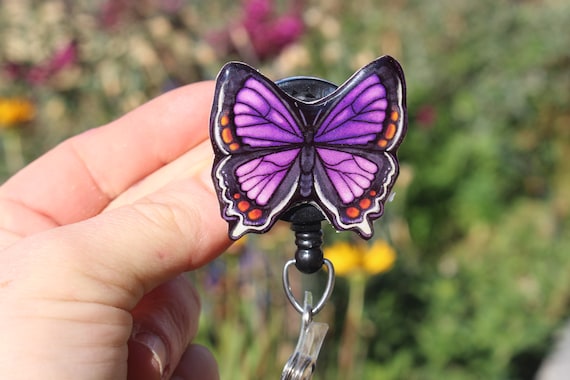 Purple Butterfly Badge Reel Id Holder: Gift for Colorado Hairstreak Lover,  Nurses, Vet Tech, Veterinarians, Gardeners Animal Badge Reels 