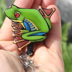 Tree Frog Badge Reel ID holder: Gift for teachers, nurses, vet techs, zoo keepers and frog lovers frog animal badge reels