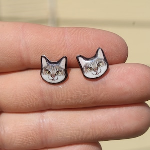 Tabby Cat Stud Earrings: Gift for cat animal lovers, vet techs, veterinarians, zookeeper's cute earrings with Stainless Steel Posts