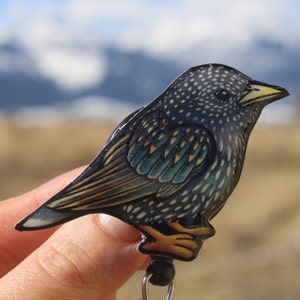 Starling badge Reel id holder: Gift for bird lovers, watchers, vet techs, veterinarians, zookeepers cute animal badge reels