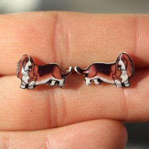 Basset Hound Earrings: Stainless steel posts for sensitive ears Great gift for Basset lover dog loss memorial