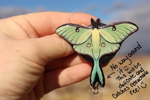 Luna Moth Badge Reel Id Holder: Gift for Nurses, Vet Tech