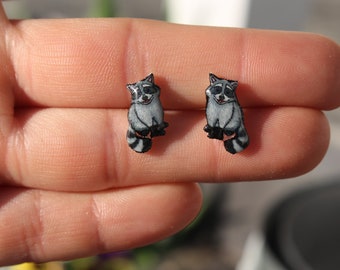 Raccoon earrings : Stainless steel posts for sensitive ears gift for raccoon lovers Gift