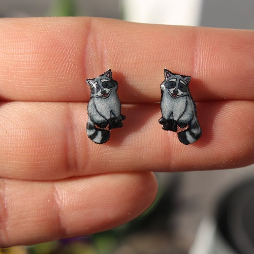 Raccoon Earrings Stainless Steel Posts for Sensitive Ears Etsy