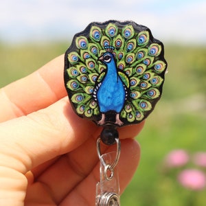 Peacock Badge Reel Id holder : gift for bird lovers, nurses, vet techs, veterinarians, zookeepers bird animal badge reels