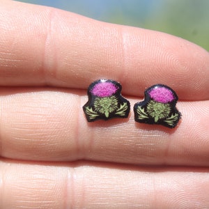 Purple Thistle Flower Stud Earrings: Gift for animal lovers, vet techs, veterinarians, zookeeper's cute earrings with Stainless Steel Posts