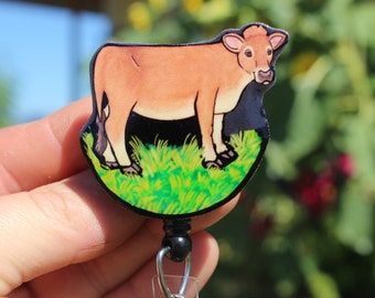 zookeepers vet techs veterinarians farm animal badge reels Red Angus Cow Badge Reel ID holder: Gift for cattle lover