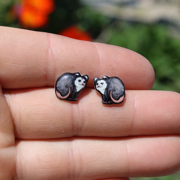 Opossum Earring Studs: Stainless Steel posts for animal lovers, vet techs, veterinarians. zookeepers stainless steel posts