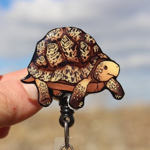 Leopard Tortoise Badge Reel Id holder: Gift for turtle lovers, nurses, vet techs, veterinarians, zoo keepers tortoise animal badge reels