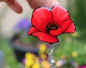 Poppy Badge Reel Id holder: Gift for flower lovers garden workers Nurse CNA HCA plant lovers Flower Badge reels