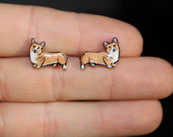 Corgi Earring Stud Set: Gift for dog lover, vet tech, veterinarians, zookeepers plastic tops stainless steel posts