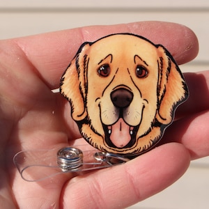 Golden Retriever Badge Reel Id holder hfor Veterinarian, Nurse, CNA HCA, vet techs dog lover gift cute dog animal badge reels