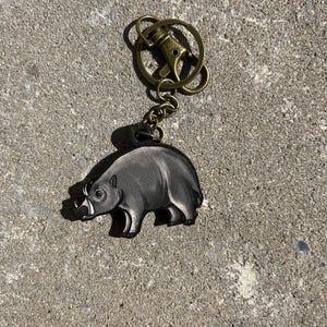 Wood Barbiusa Boar Keychain: Gift for Pig Animal lovers, vet techs, teachers, veterinarians, zookeepers cute animal keyring art
