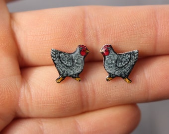 Chicken earrings great gift for chicken lover Plymouth Rock hen