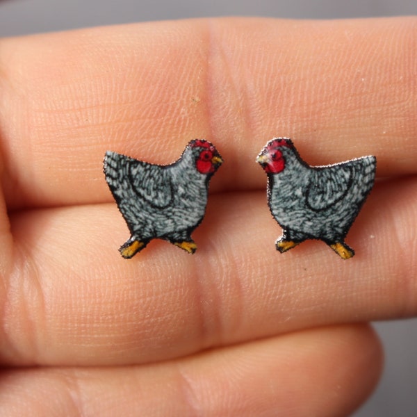 Chicken earrings great gift for chicken lover Plymouth Rock hen