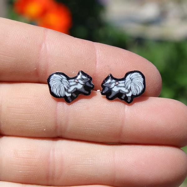 Striped Skunk Stud earrings: Gift for woodland animal lover, vet tech, veterinarian, zookeeper animal earring made with stainless steel post