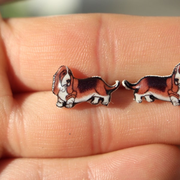 Basset Hound Earrings: Stainless steel posts for sensitive ears Great gift for Basset lover dog loss memorial