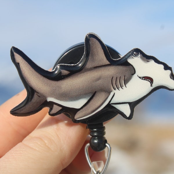 Hammerhead Shark Badge Reel Id holder:  retractable gift for nurses, vet techs, veterinarians, ocean animal badge reels for shark lovers