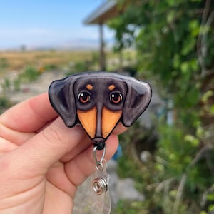 Dog Badge Reels Dachshund Id Holder: Gift for wiener dog lovers, nurses, medical, vet techs veterinarians cute animal loss badge buddy