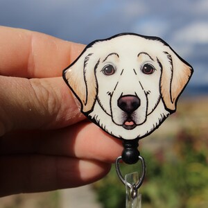 Golden White Retriever Badge Reel Id holder hfor Veterinarian, Nurse, CNA HCA, vet techs dog lover gift cute dog animal badge reels
