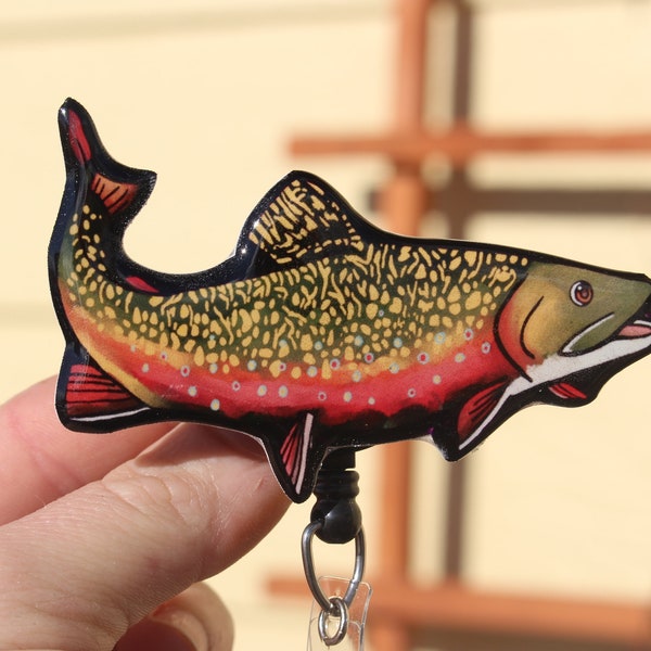 Brook Trout Badge Reel Id holder Gift for fishing lovers, fishermen and women, zookeepers, vet techs, dads cute fish animal badge reels