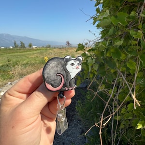 Opposum Possum Badge Reel ID holder: Gift for Animal Lovers, nurses, vet techs, veterinarians, Teachers cute acrylic animal badge buddy