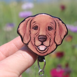 Golden Retriever Badge Reel ID Holder: Gift for dog lovers, vet techs, veterinarians, cute animal badge reels