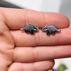 Badger Earrings : Stainless steel posts for sensitive ears Great gift for badger lovers cute woodland animal earrings