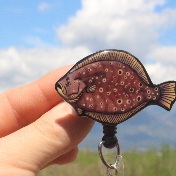 Halibut Badge Reel Id holder: Gift for fisherman fisherwomen, nurses, vet techs, game fishers ocean fish animal badge reels