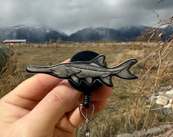 Paddlefish Badge Reel ID holder: Gift for Nurses, Fishermen, vet techs, veterinarians, Teachers cute acrylic animal badge buddy